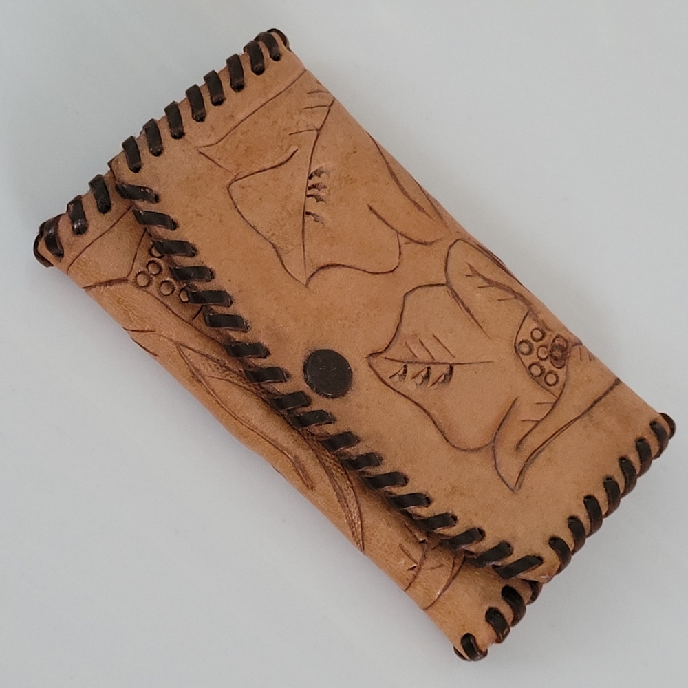 Key Wallet Vintage (Est60s / 70s) Tooled Leather Built In Key Hooks Snap Closure - Picture 3 of 16